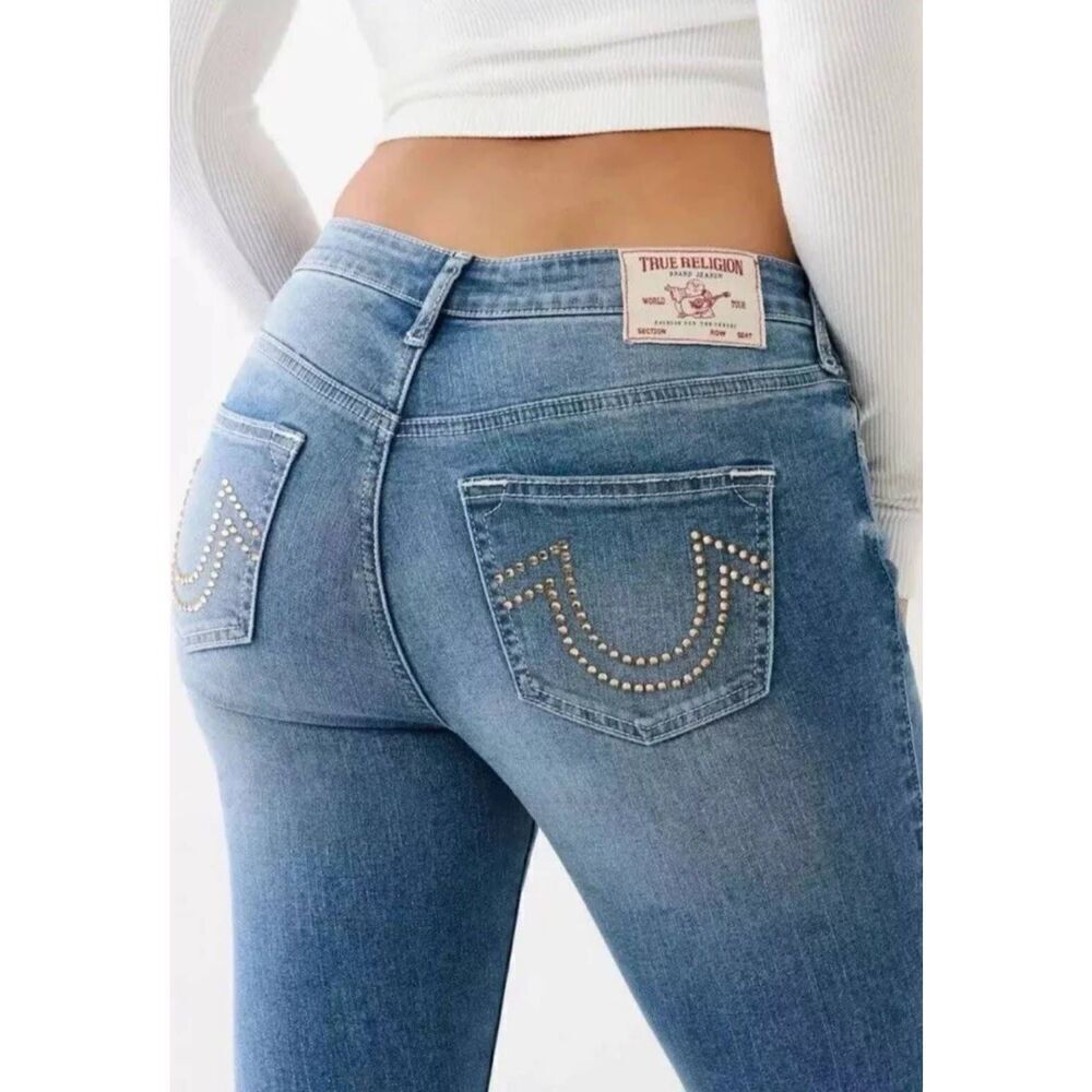TRUE RELIGION Jeans Womens 25 Jennie Crystal Mid Rise Curvy Skinny Medium Viper